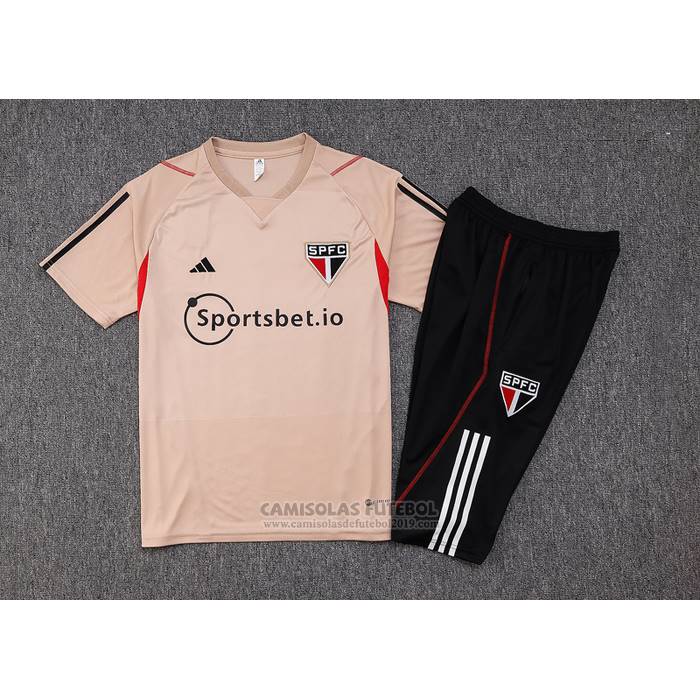 Fato de Treino Sao Paulo Manga Curta 2023-2024 Amarelo - Calcas Curta